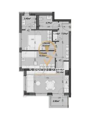 Three-room apartment in Izgrev district