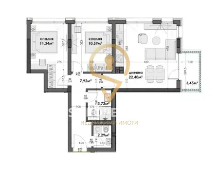 Three-room apartment in Izgrev district