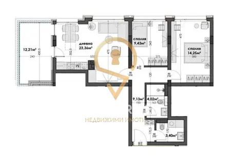 Three-room apartment in Izgrev district