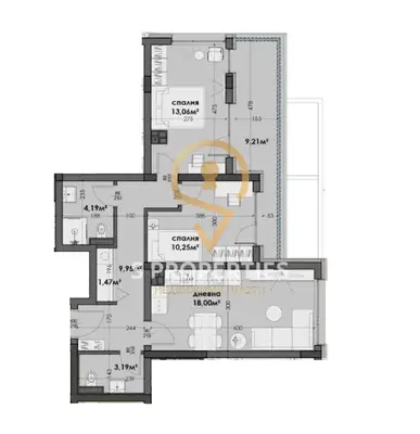 Three-room apartment in Izgrev district
