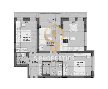 Three-room apartment in Izgrev district