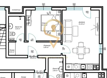 Two-room apartment No.1, floor 1