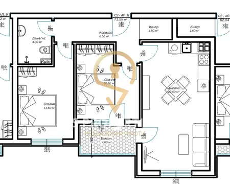 Three-room apartment No. 8, floor 2