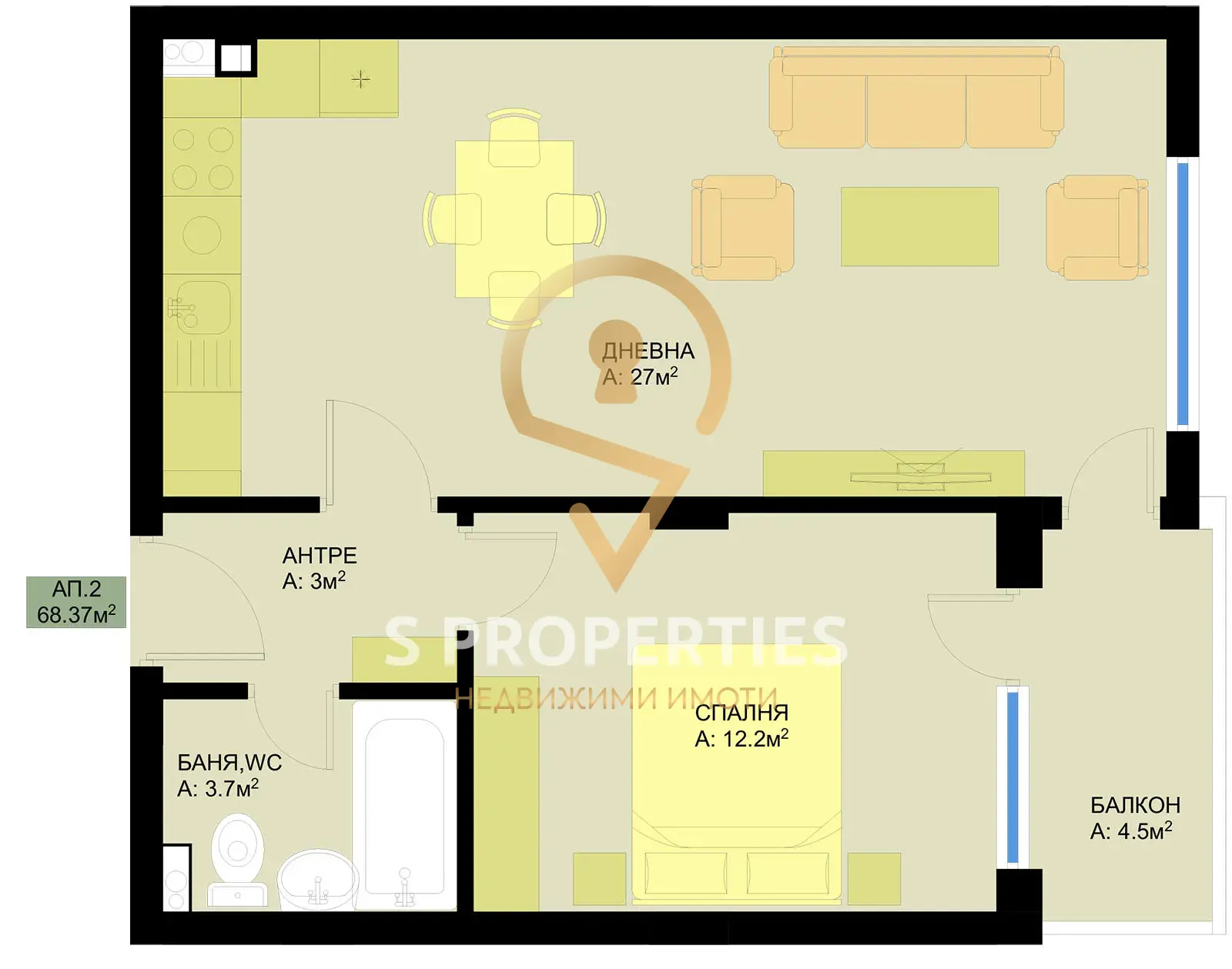 Zweizimmerwohnung in modernem geschlossenen Komplex