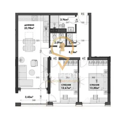 Three-room apartment in Izgrev district