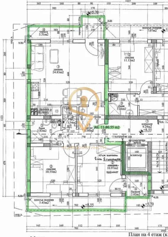 Three-room apartment No. 4 in a building before Act 14