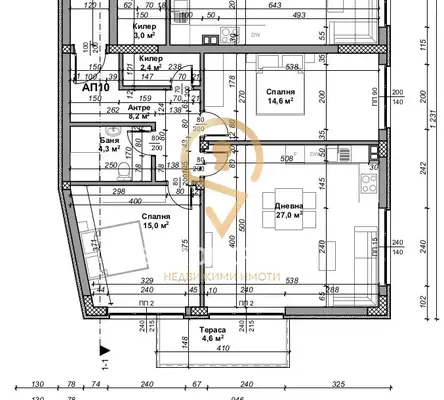 Drei-Zimmer-Wohnung in einem Gebäude mit Akt 14 mit Blick auf das Meer und den See